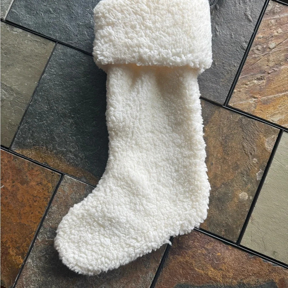 VS PINK Fluffy White Sherpa Iridescent Logo Stocking NWOT